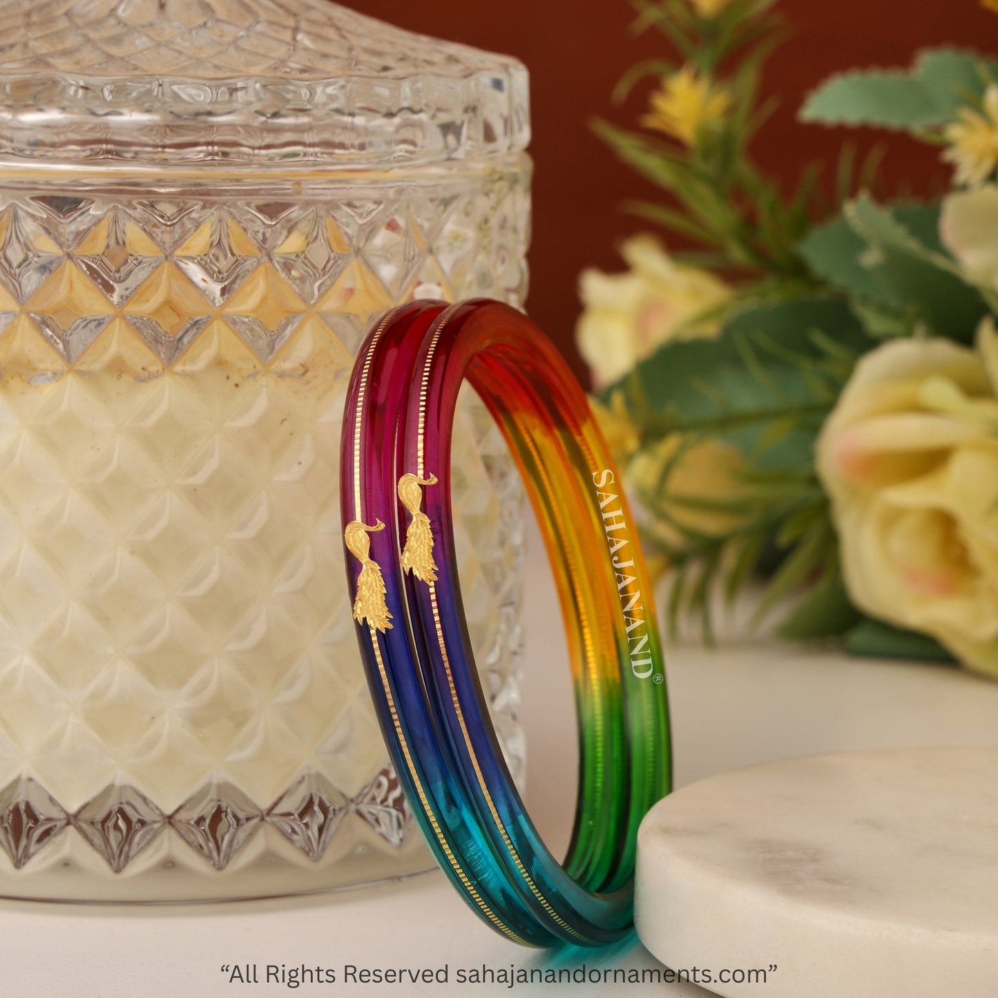 "Mayur A Colorful Peacock Style!" - 916 22k Gold Bangles (Multicolour)