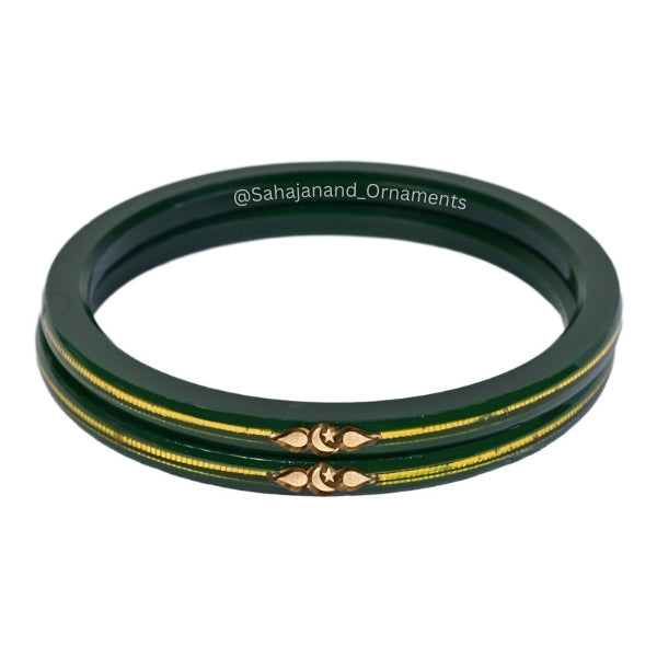 22K 916 Green Moon-Star Islamic Bangles (1 pair)