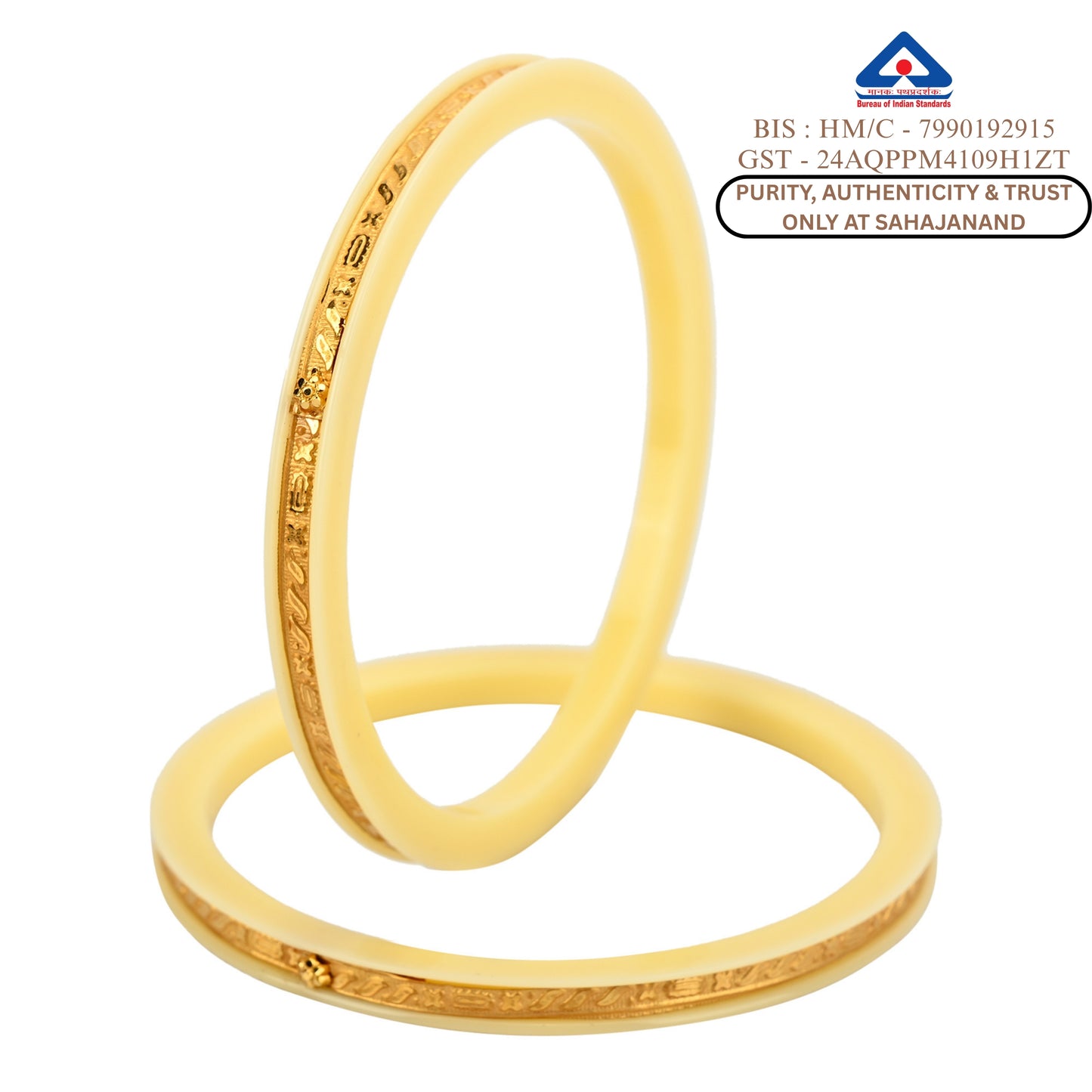 "Ancient Gold Elegance: Cream Bangle Beauty " (2 Pis)