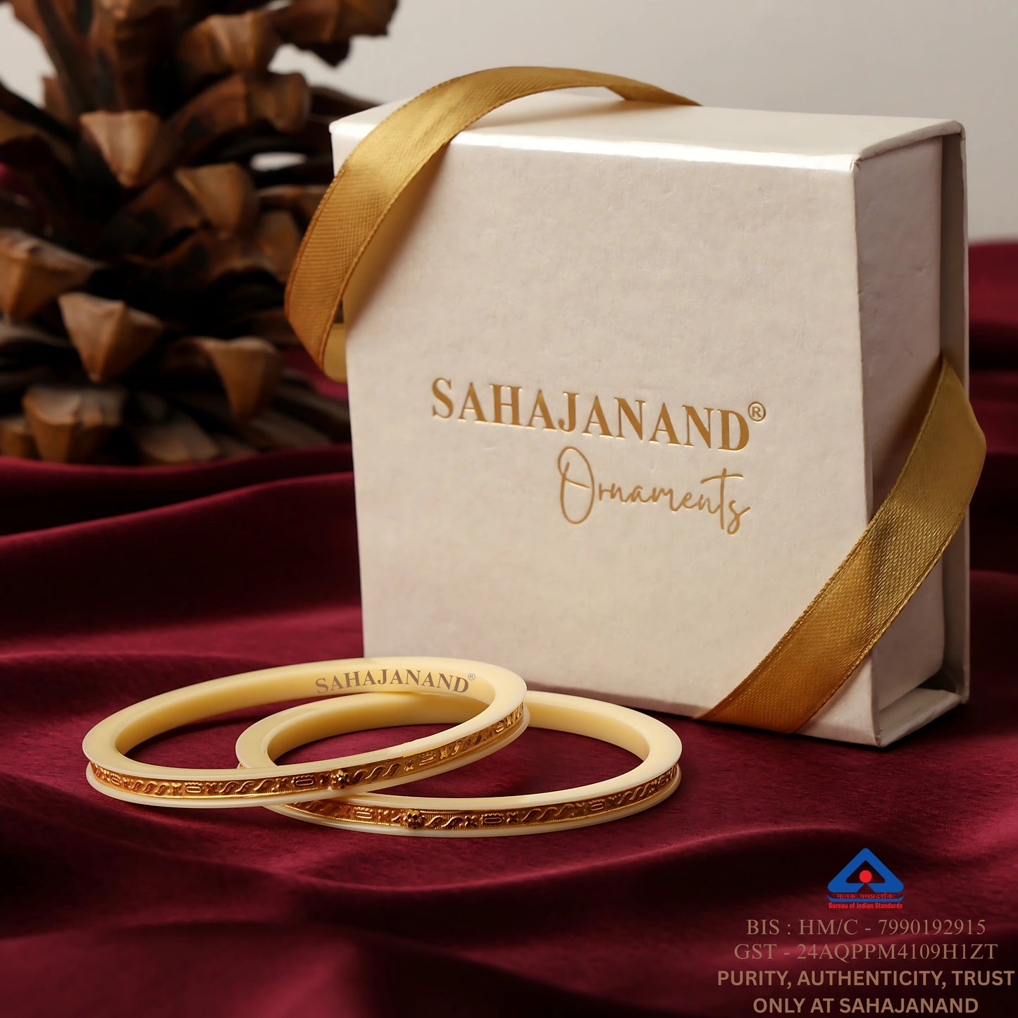 "Ancient Gold Elegance: Cream Bangle Beauty " (2 Pis)