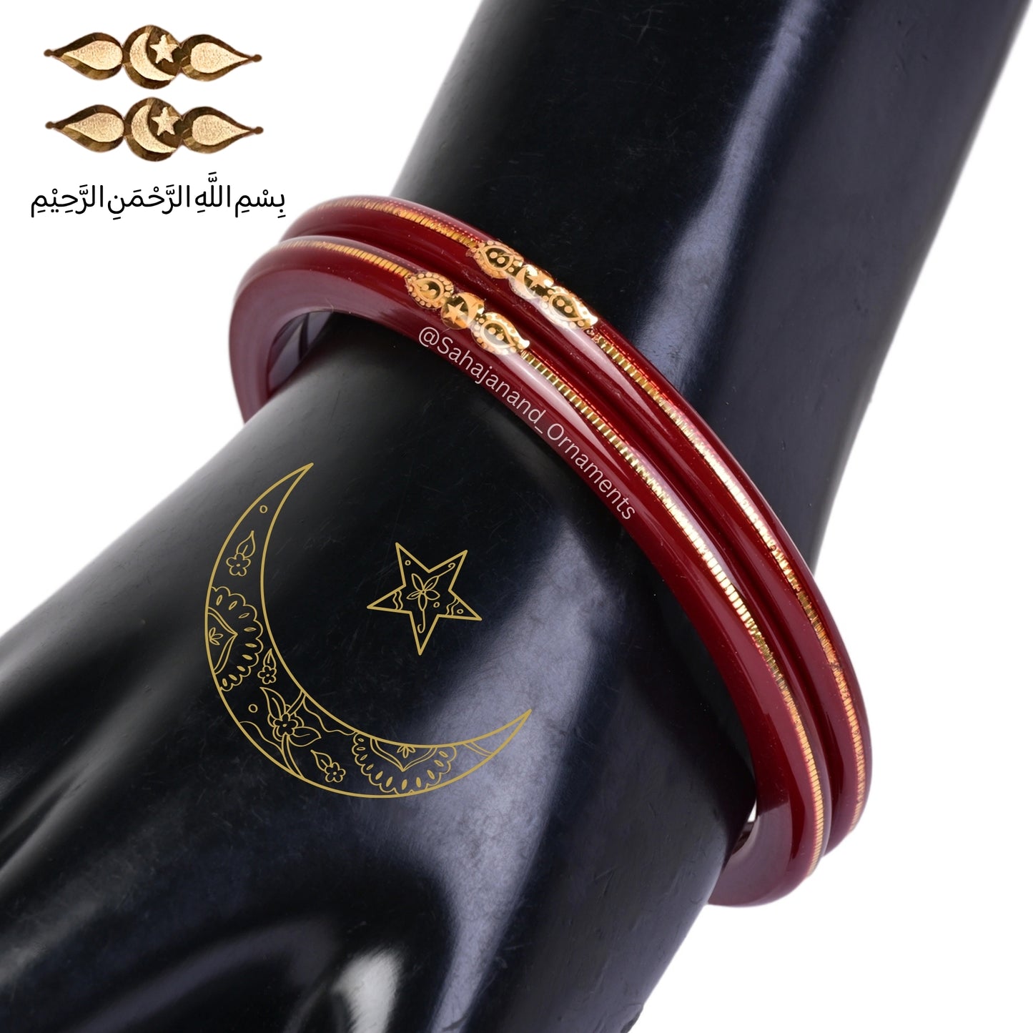 22K 916 Red Moon-Star Islamic Bangles (1 pair)