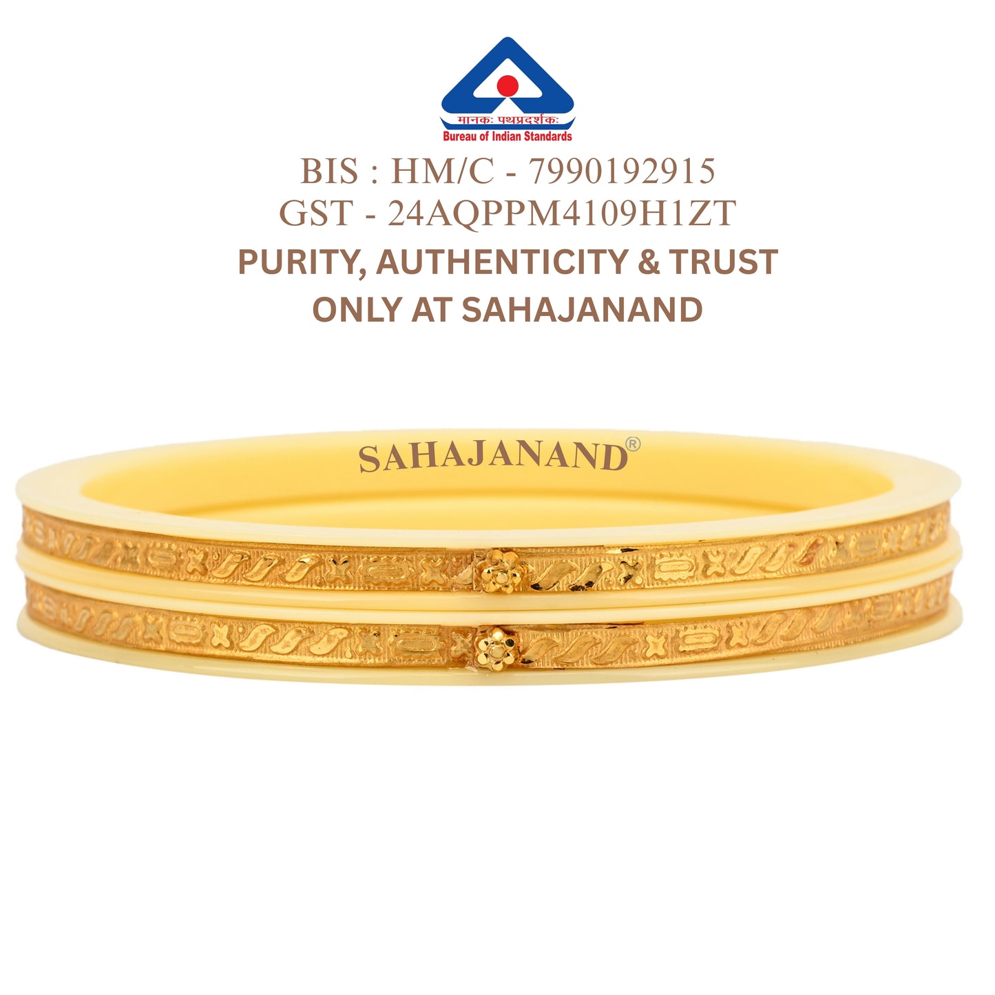 "Ancient Gold Elegance: Cream Bangle Beauty " (2 Pis)
