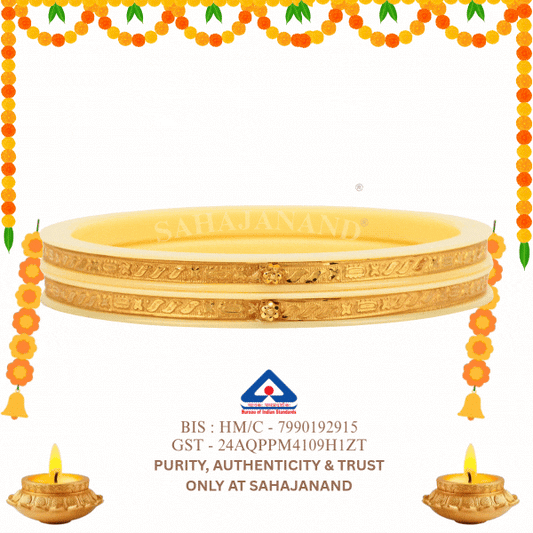 "Ancient Gold Elegance: Cream Bangle Beauty " (2 Pis)