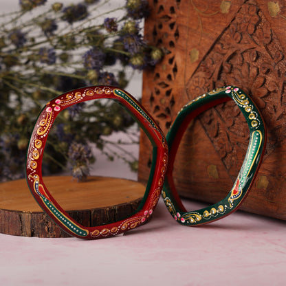 Red - Green Hexagone Chudi Bangles 916 22k