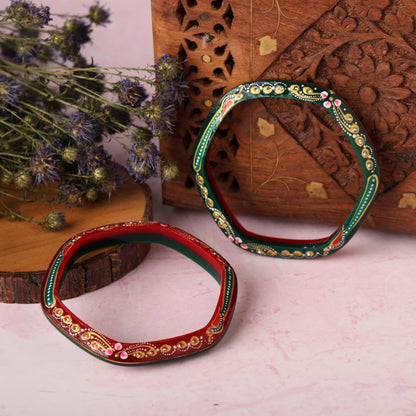 Red - Green Hexagone Chudi Bangles 916 22k