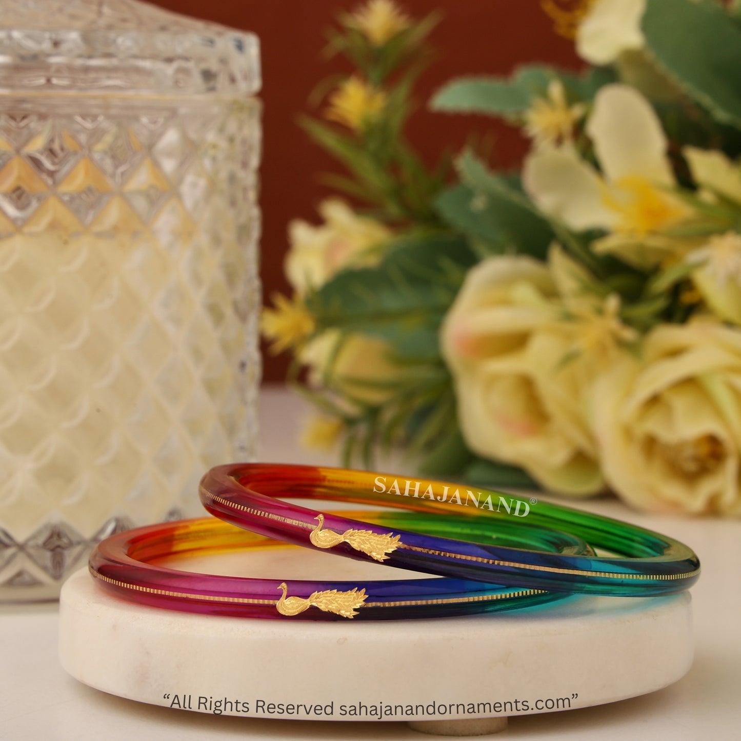 "Mayur A Colorful Peacock Style!" - 916 22k Gold Bangles (Multicolour)