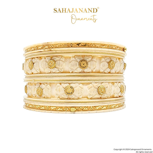 "Ancient Gold Elegance: Cream Bangle Beauty "