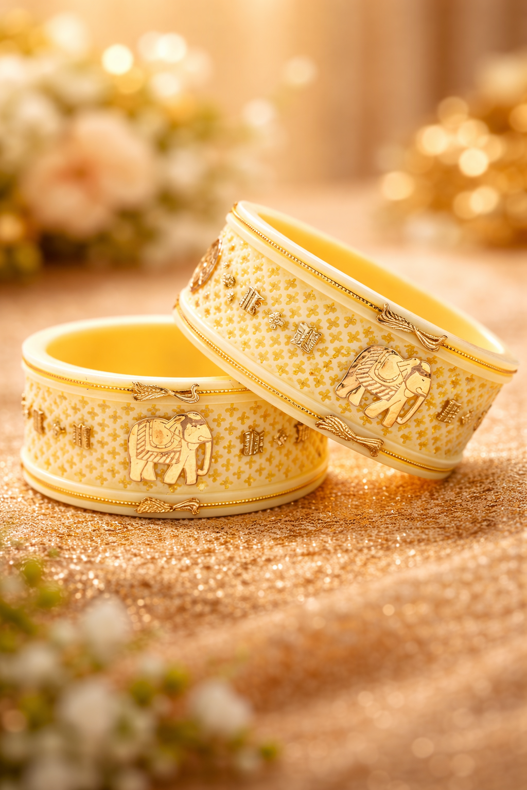 "Exclusive Cream & 916 22 (carats Gold) Elephant-Inspired Bangle"