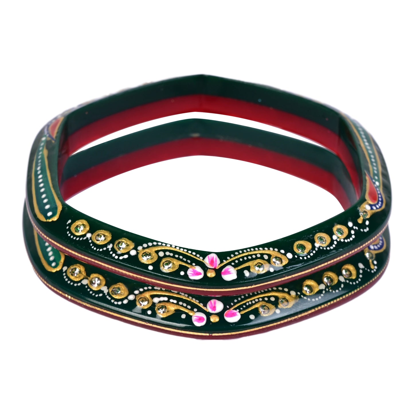 Red - Green Hexagone Chudi Bangles 916 22k