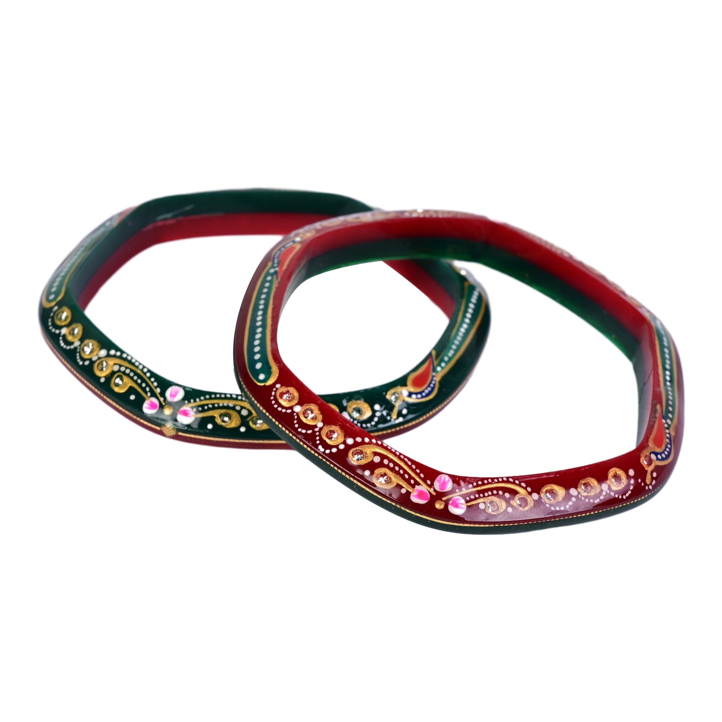 Red - Green Hexagone Chudi Bangles 916 22k