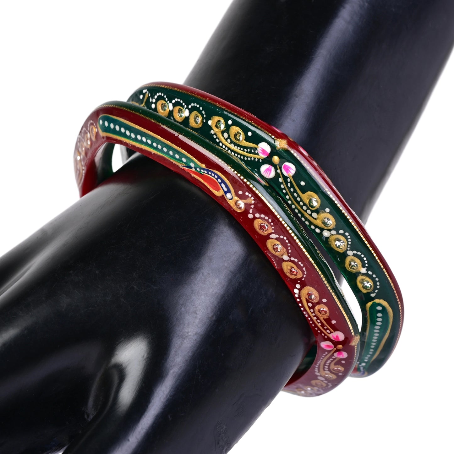 Red - Green Hexagone Chudi Bangles 916 22k