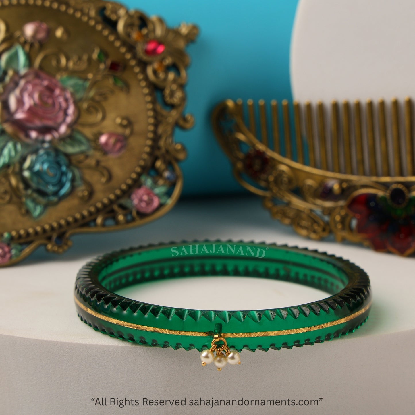 The Life Story in Seven Colours - 916 22k Gold Bangles with Hanging Pearls