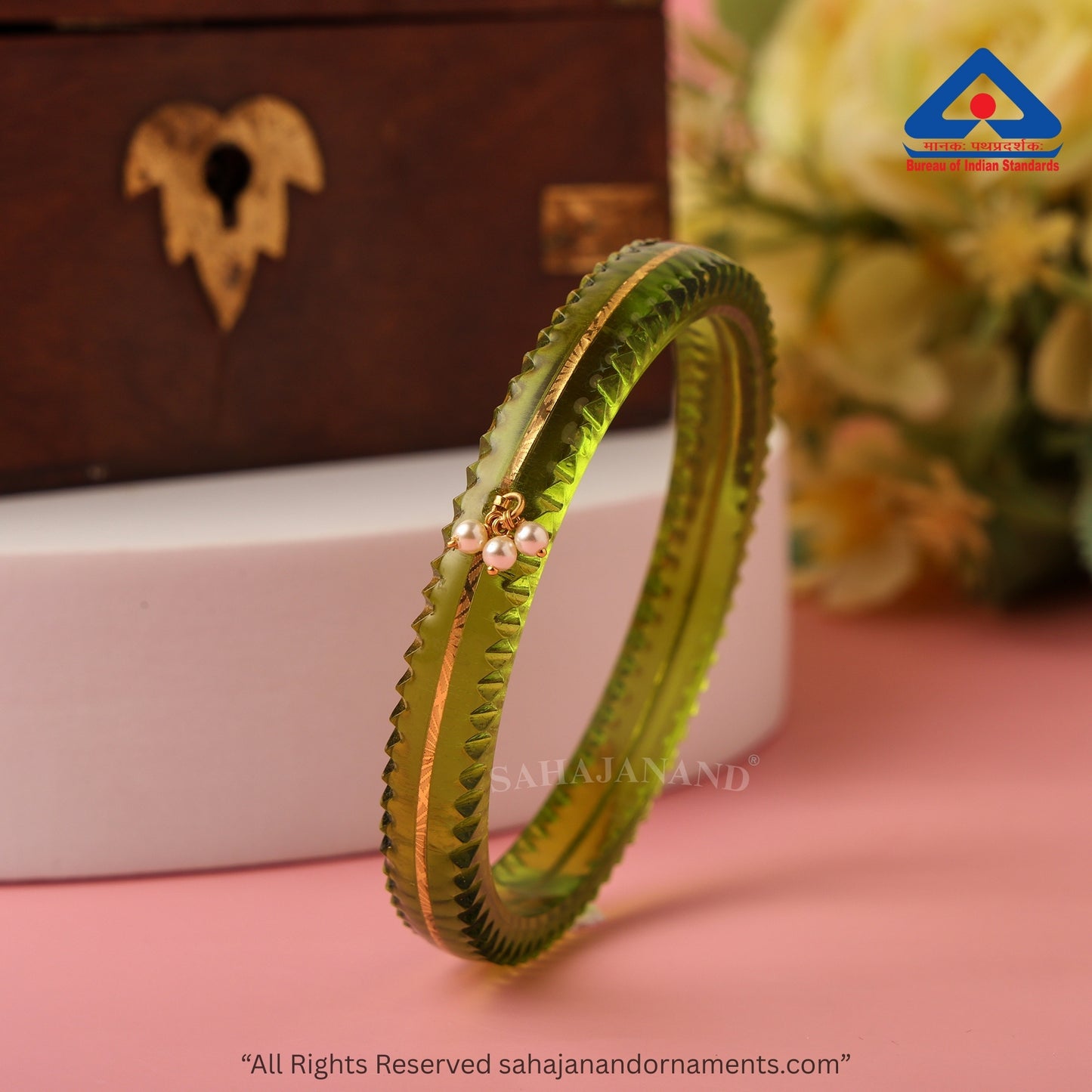 The Life Story in Seven Colours - 916 22k Gold Bangles with Hanging Pearls