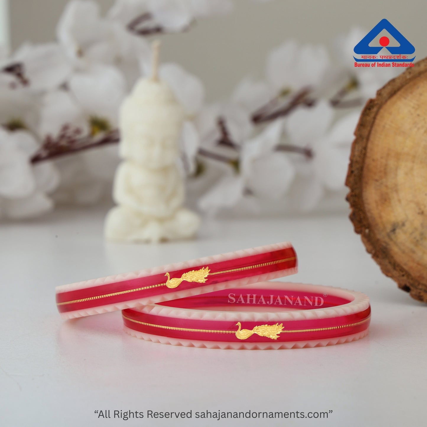 "Mayur Pink Crimson" : Peacock Style Gold Bangle" (2 pis)