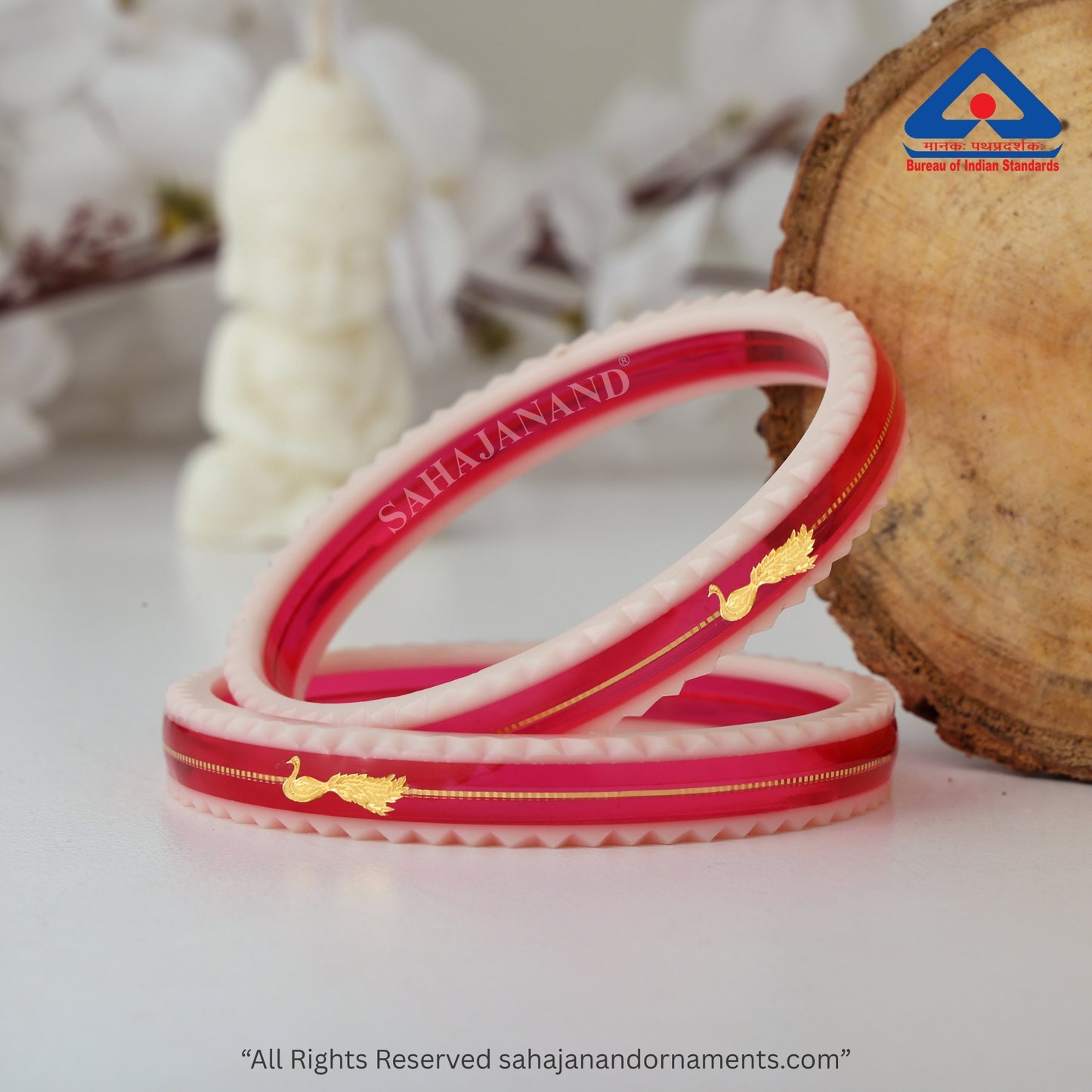 "Mayur Pink Crimson" : Peacock Style Gold Bangle" (2 pis)