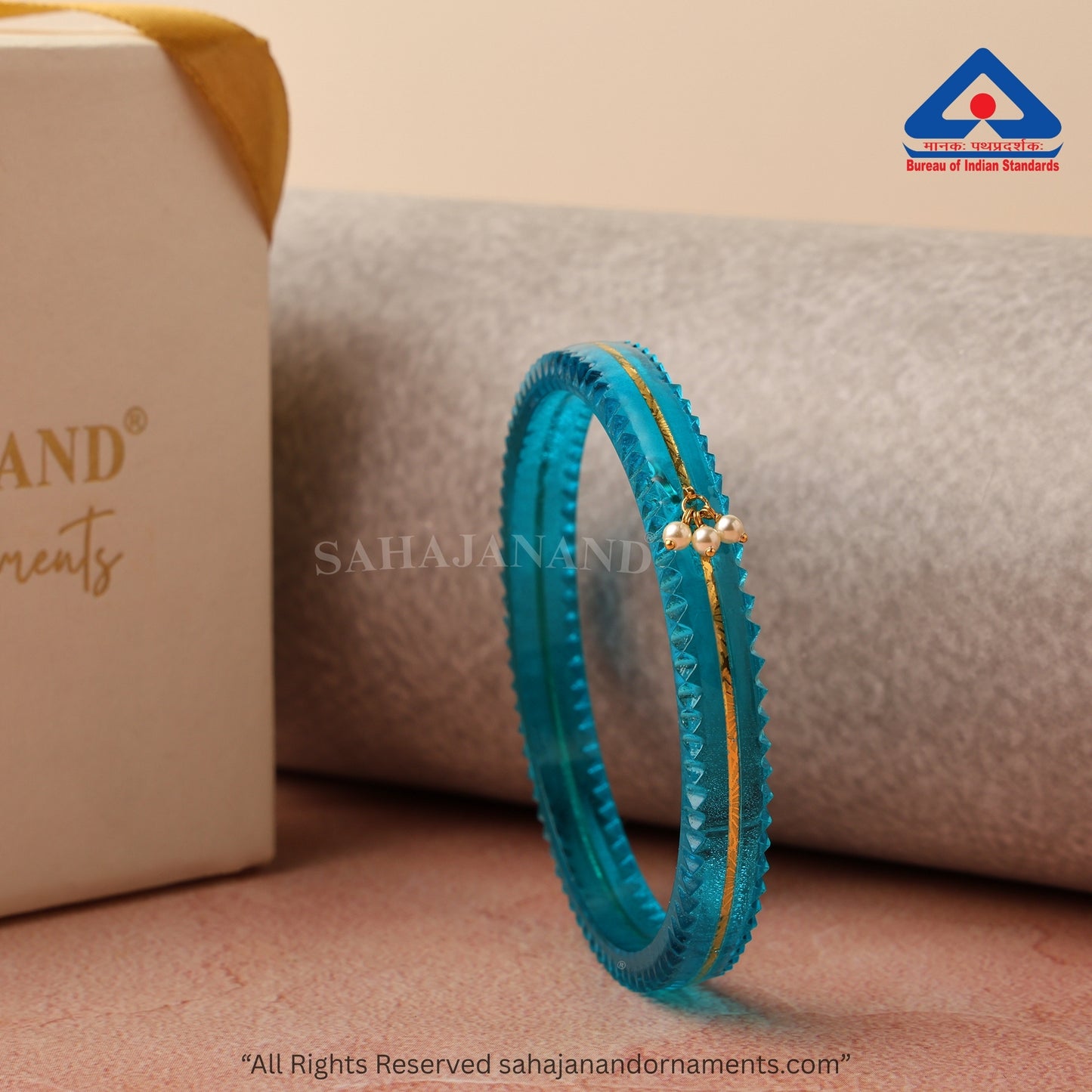 The Life Story in Seven Colours - 916 22k Gold Bangles with Hanging Pearls