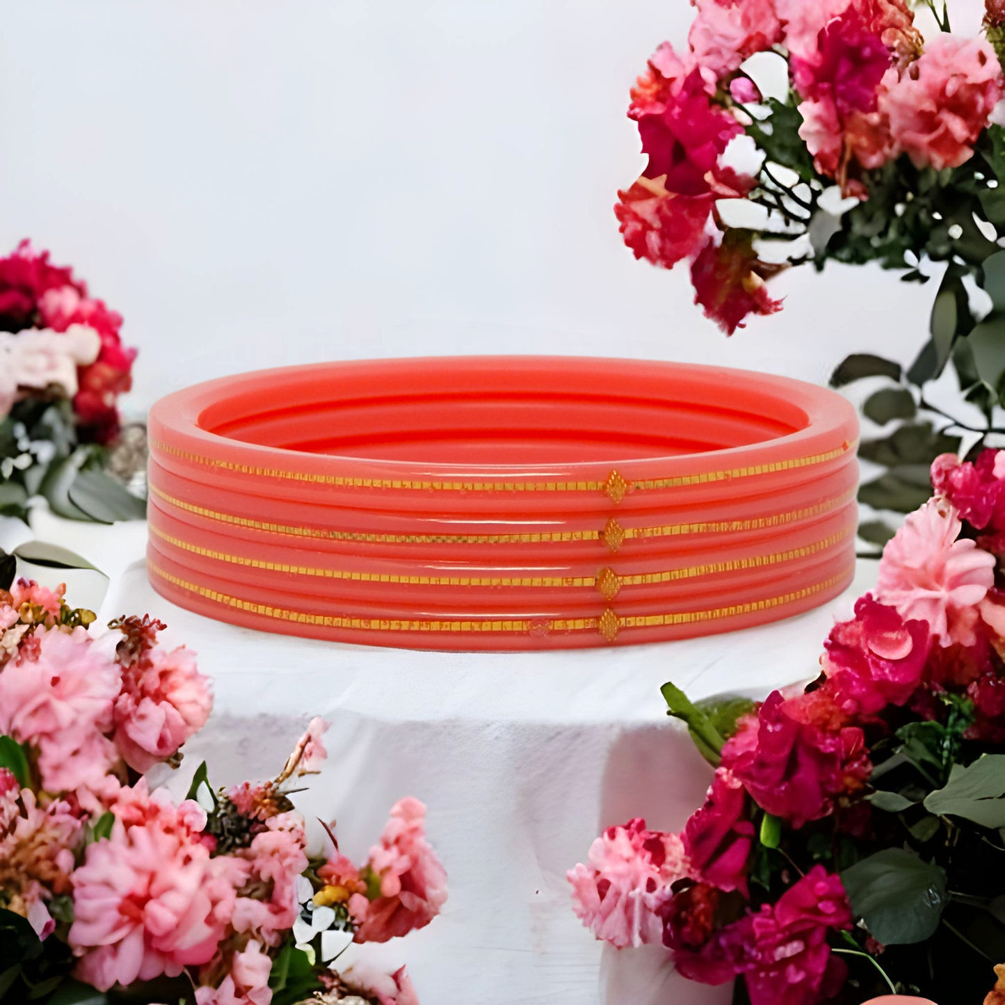 Divya Shringar Bangles Carrot Colour | Daily Wear | Pack Of 4 | All Occasions | Thanksgiving | Gift for Loved-one | Dailywear Shining Warrantee (20 carats Gold with Certificate)